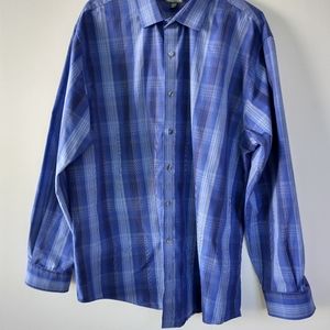 Kenneth Cole Long Sleeve Button Up Shirt Blue